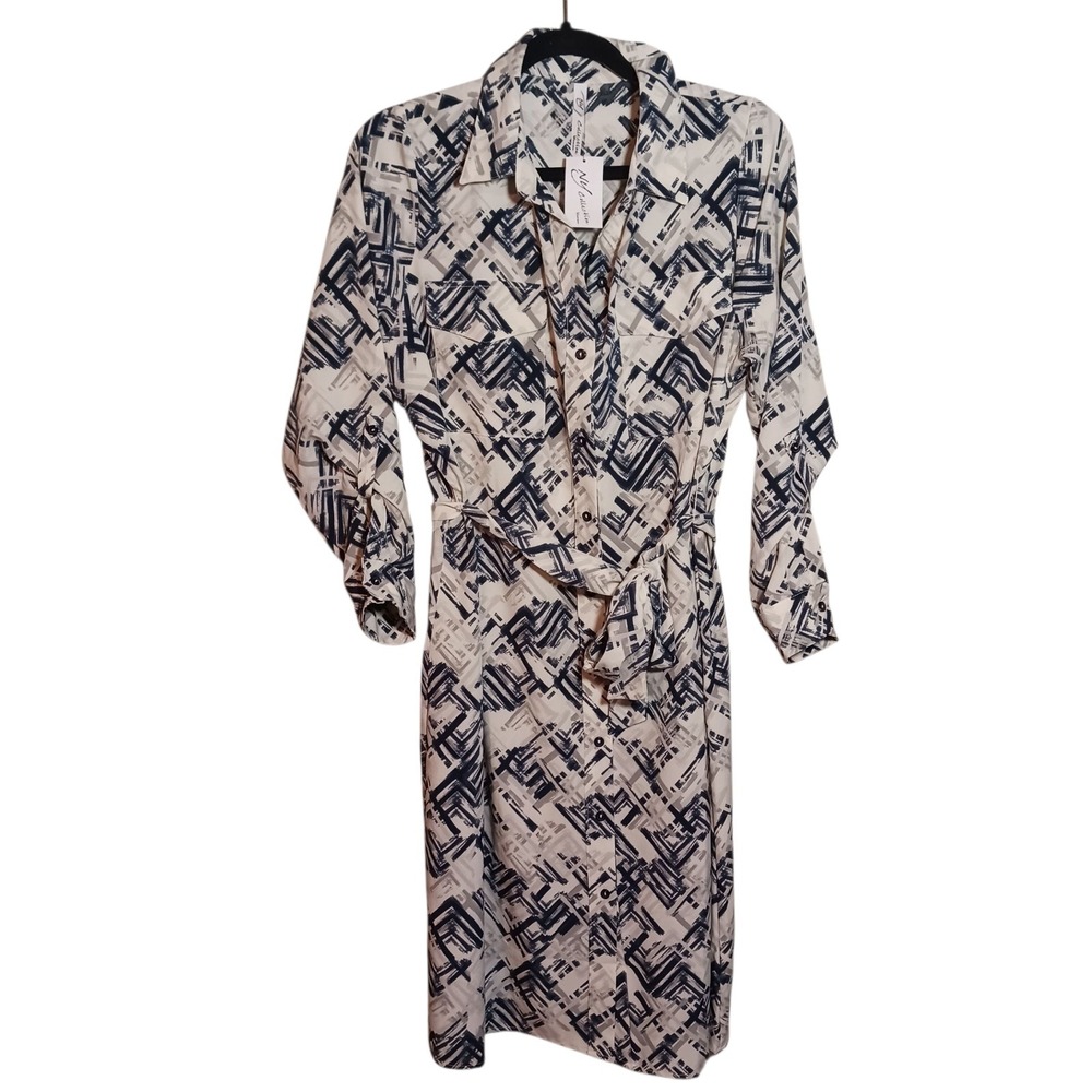 My collection Size 1X button-up dress belted waist‎ NWT